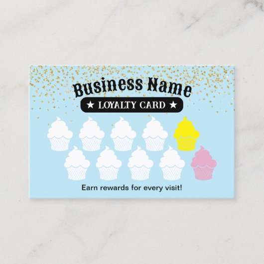 Cupcake Kuchen Bäckerei Light Blue Kundenloytion Treuekarte (Vorderseite)