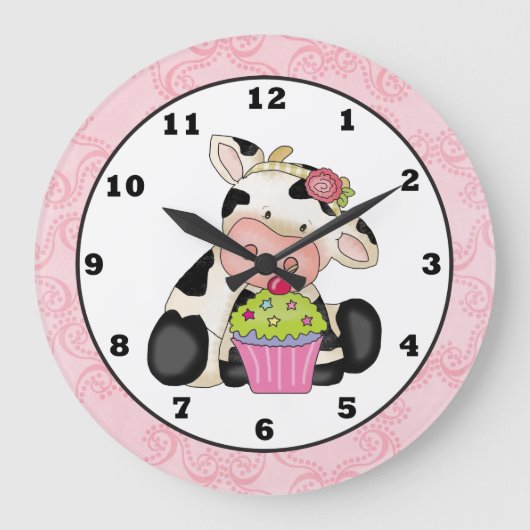 Cupcake Kuh Cartoon Uhr (Vorderseite)