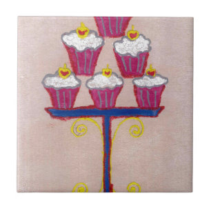 Cupcake-Kunstposter mit Kirsche und rosa Hintergru Fliese