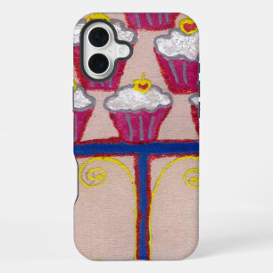 Cupcake-Kunstposter mit Kirsche und rosa Hintergru iPhone 16 Plus Hülle