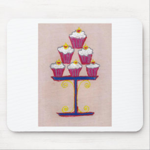 Cupcake-Kunstposter mit Kirsche und rosa Hintergru Mousepad