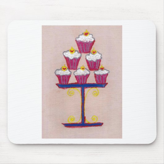 Cupcake-Kunstposter mit Kirsche und rosa Hintergru Mousepad (Vorne)
