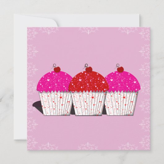 Cupcake-Liebe auf rosafarbenen Notecards Mitteilungskarte (Vorderseite)
