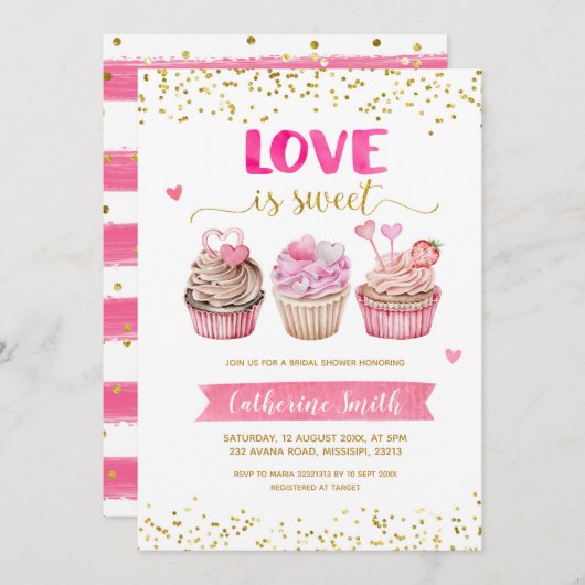 Cupcake Liebe ist Sweet Bridal Dusche Einladung (Vorne/Hinten)