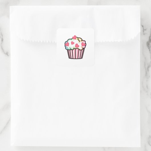Cupcake Liebe Quadratischer Aufkleber (Tasche)
