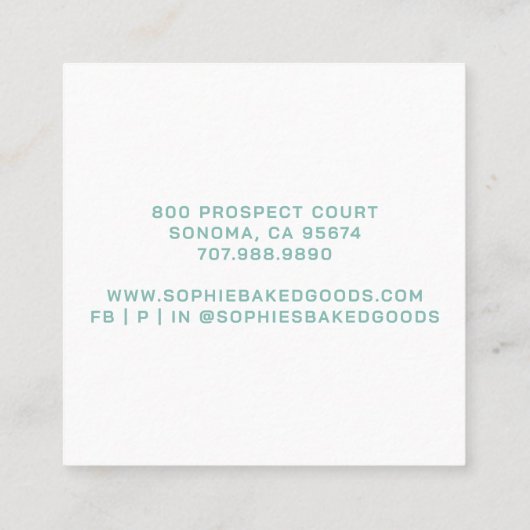 Cupcake-Logo-Baker-Bäckerei Konditorei Koch Quadratische Visitenkarte (Rückseite)