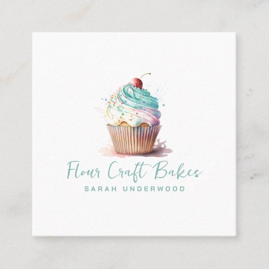 Cupcake-Logo-Baker-Bäckerei Konditorei Koch Quadratische Visitenkarte (Vorderseite)