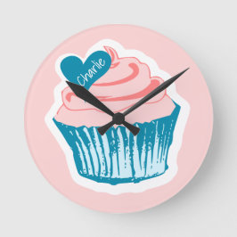 Cupcake Love custom name wall clock Runde Wanduhr