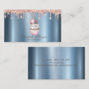 Cupcake Macaroon Glittertropfen Blau Metallisch Visitenkarte