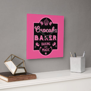 Cupcake Master Baker Quadratische Wanduhr