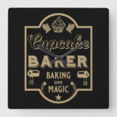 Cupcake Master Baker Quadratische Wanduhr (Vorderseite)