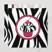 Cupcake mit Cherry Invasion - Zebra Print /Pink Einladung (Vorne/Hinten)