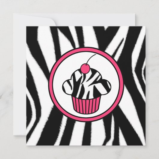 Cupcake mit Cherry Invasion - Zebra Print /Pink Einladung (Vorderseite)