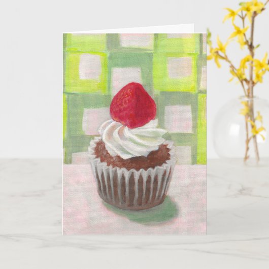 Cupcake mit Erdbeere Karte (Gelbe Blume)