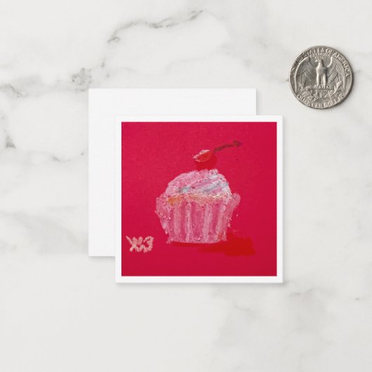 Cupcake mit Erdbeerfrosting Mitteilungskarte (Vorderseite/Rückseite Beispiel)