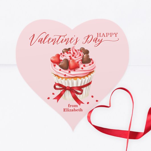 Cupcake mit Herzschokolade Valentinstag Herz-Aufkleber