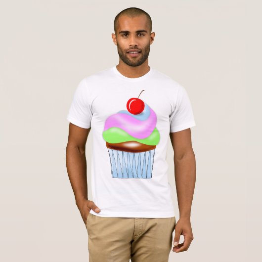 Cupcake mit Kirsche auf dem T - Shirt der Männer (Vorne ganz)