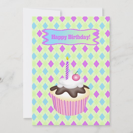 Cupcake mit Kirsche, Geburtstag Feiertagskarte (Vorderseite)