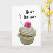 Cupcake mit Kirsche Karte (Gelbe Blume)
