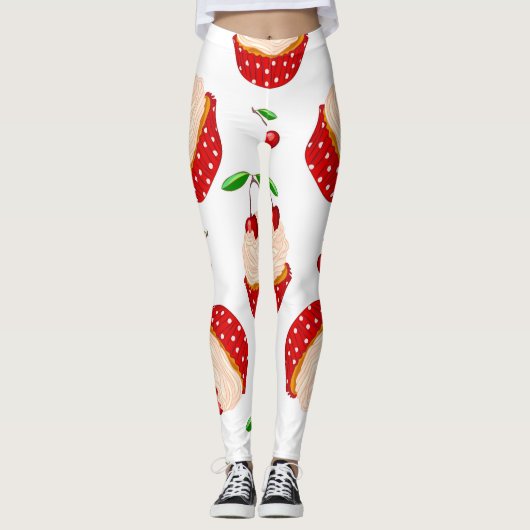 Cupcake mit Kirschmuster Leggings (Vorderseite)