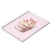 Cupcake mit rosa Schleife und roten Herzen   Notizblock (Linke Seite)