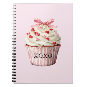 Cupcake mit rosa Schleife und roten Herzen   Notizblock