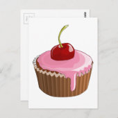 Cupcake mit rosa Zuckerguss und Cherry oben Postkarte (Vorne/Hinten)