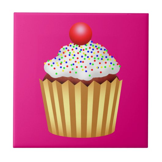 Cupcake mit Sprinklen und Cherry oben Fliese (Vorderseite)
