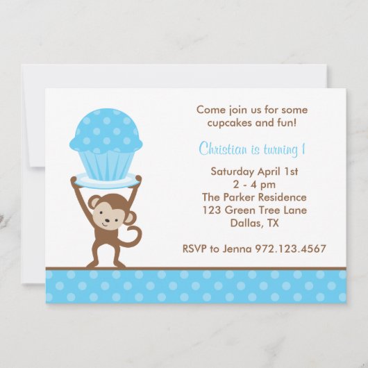 Cupcake Monkey Einladungen zum Geburtstag (Vorderseite)