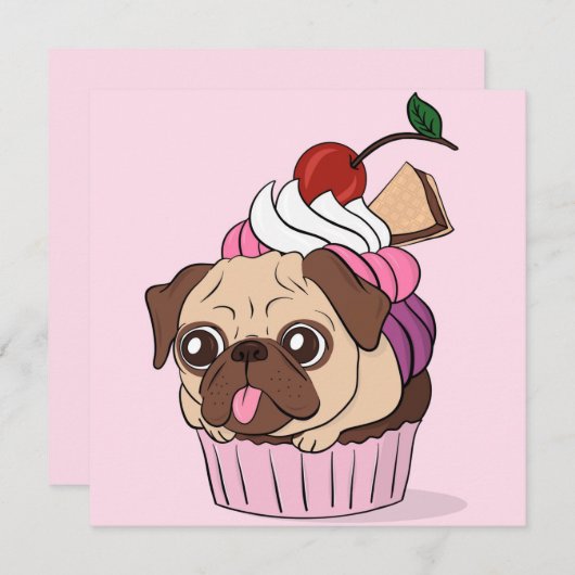 Cupcake-Mops Feiertagskarte (Vorne/Hinten)
