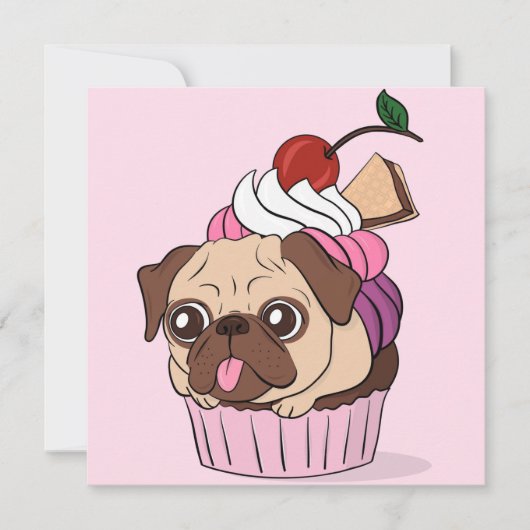 Cupcake Mops Ferienkarte Feiertagskarte (Vorderseite)