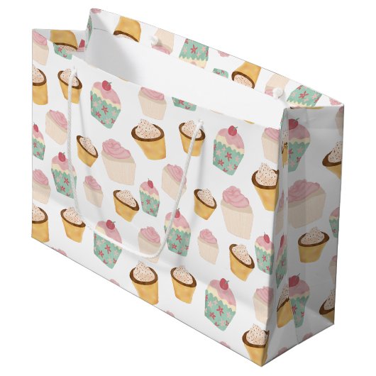 Cupcake-Muster Große Geschenktüte (Vorderseite Schrägansicht)