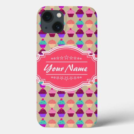 Cupcake Muster Hot Pink Personalisierter Name Case-Mate iPhone Hülle (Rückseite)