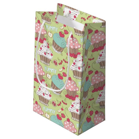 Cupcake-Muster Kleine Geschenktüte (Rückseite Schrägansicht)