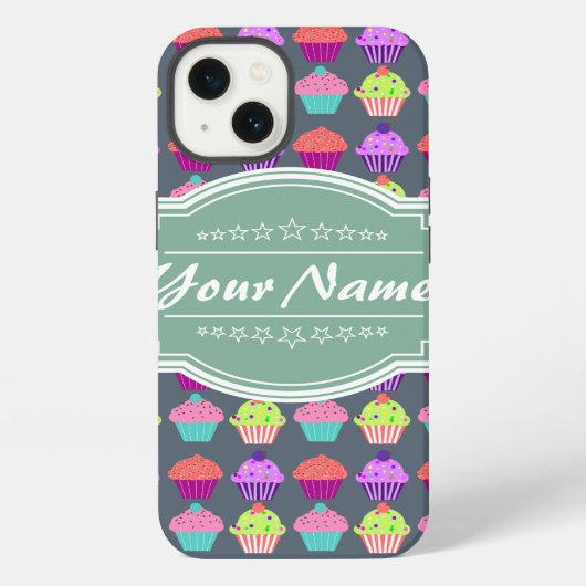 Cupcake Muster MintPersonalized Name iPhone Hülle (Rückseite)