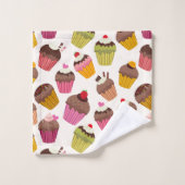 Cupcake Muster, Muffin Muster, Schokolade, Herz Badhandtuch Set (Waschlappen)