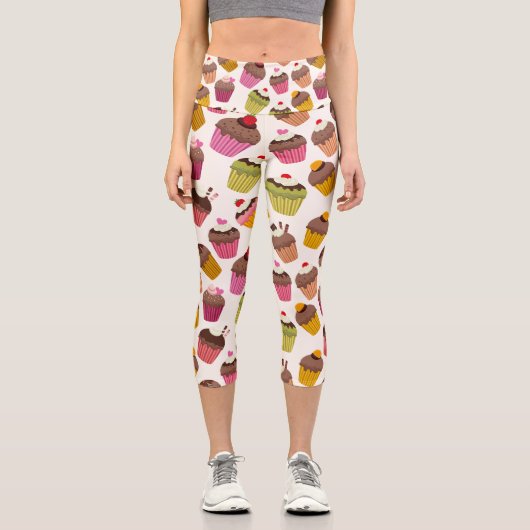 Cupcake Muster, Muffin Muster, Schokolade, Herz Capri Leggings (Vorderseite)