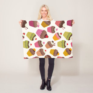 Cupcake Muster, Muffin Muster, Schokolade, Herz Fleecedecke