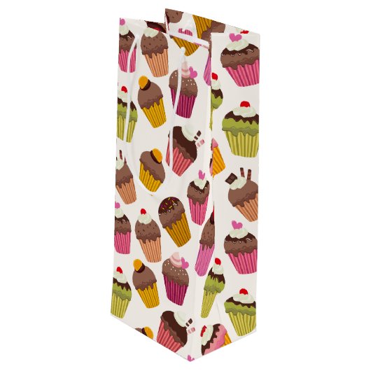 Cupcake Muster, Muffin Muster, Schokolade, Herz Geschenktüte Für Weinflaschen (Rückseite Schrägansicht)