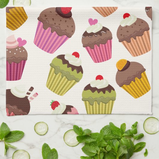 Cupcake Muster, Muffin Muster, Schokolade, Herz Geschirrtuch (Gefaltet)