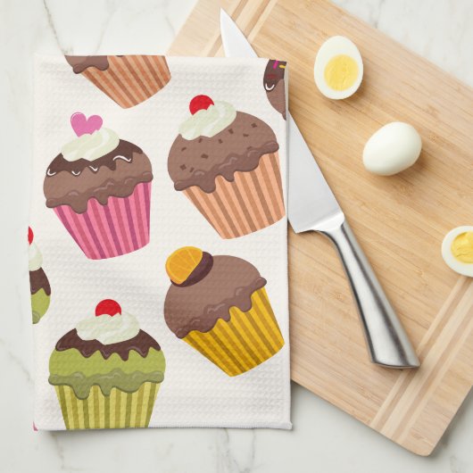 Cupcake Muster, Muffin Muster, Schokolade, Herz Geschirrtuch (Viertel Falte)