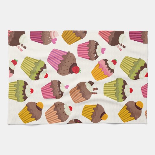 Cupcake Muster, Muffin Muster, Schokolade, Herz Geschirrtuch (Horizontal)