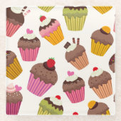 Cupcake Muster, Muffin Muster, Schokolade, Herz Glasuntersetzer (Vorderseite)