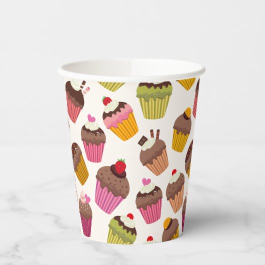 Cupcake Muster, Muffin Muster, Schokolade, Herz Pappbecher (Links)