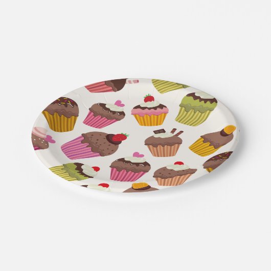 Cupcake Muster, Muffin Muster, Schokolade, Herz Pappteller (Schrägansicht)