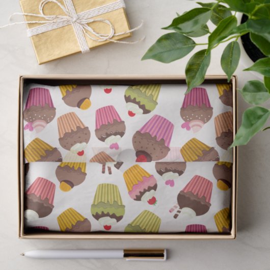 Cupcake Muster, Muffin Muster, Schokolade, Herz Seidenpapier (Geschenk)