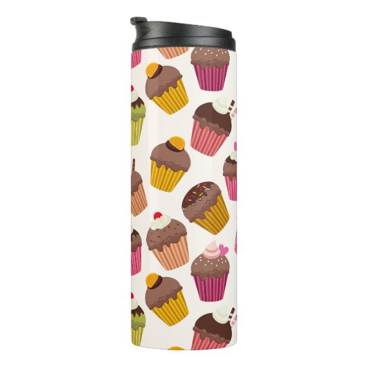 Cupcake Muster, Muffin Muster, Schokolade, Herz Thermosbecher (Nach rechts gedreht)