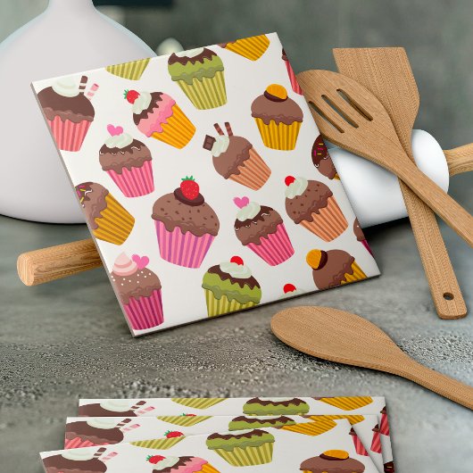 Cupcake-Muster, Muffin-Muster, Schokolade, Herzen Fliese