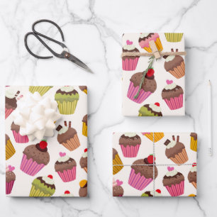 Cupcake-Muster, Muffin-Muster, Schokolade, Herzen Geschenkpapier Set