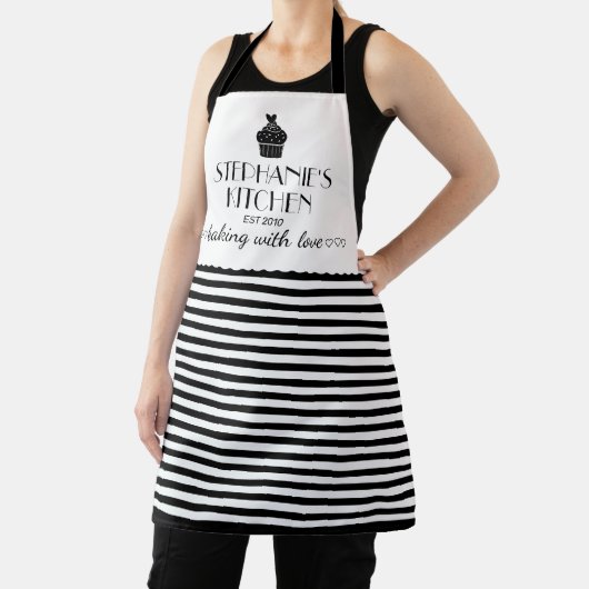 Cupcake Name Backen mit Liebe Streifen Schwarze Sc Schürze (InSitu)